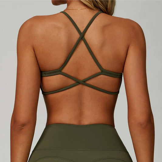Cross Shoulder Straps Sports Bra Anti Sweat Fitness Top Yoga