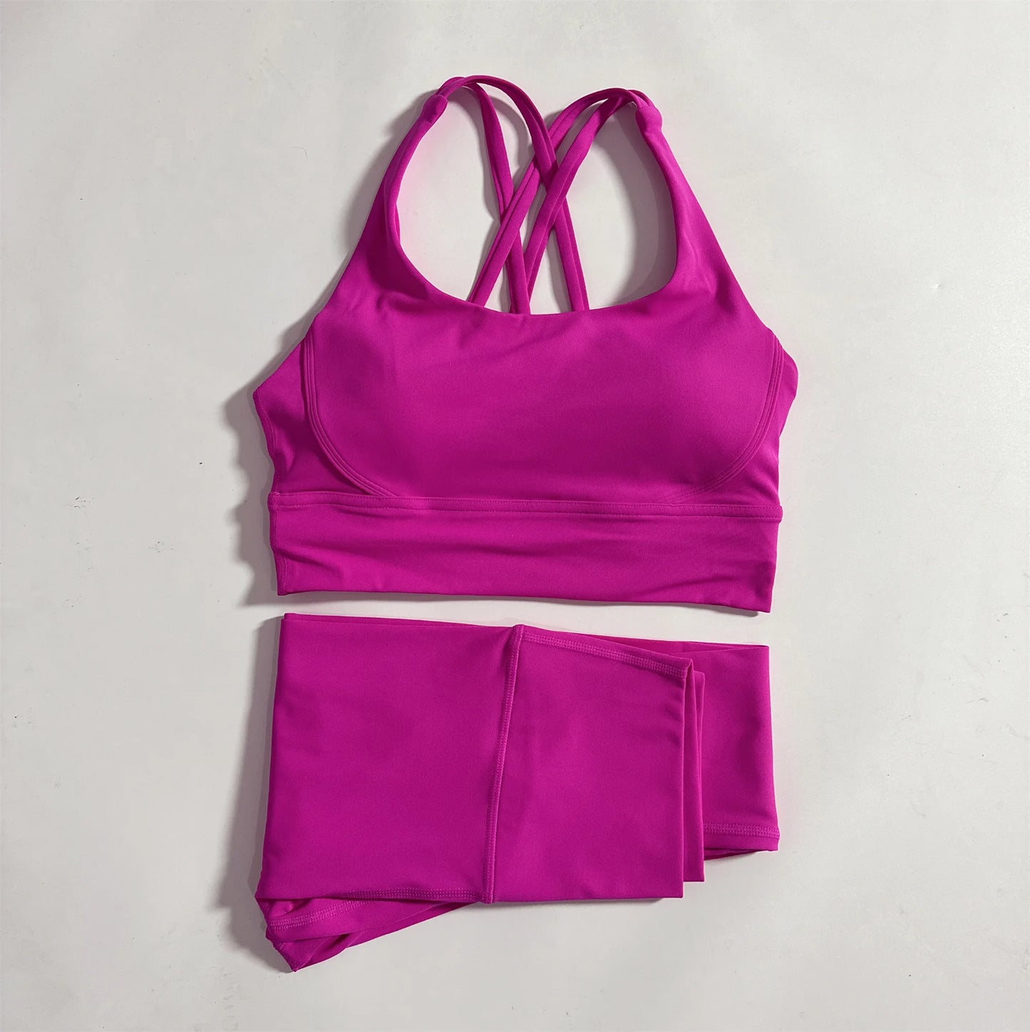 Women Nylon Elastane Yoga Set Two Piece High Waist Leggings Bra Breathable