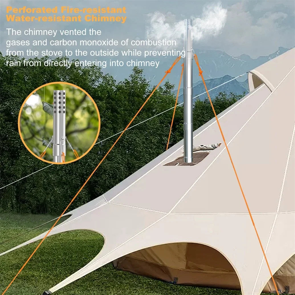Portable Wood Burning Stove With Six Stainless Chimney Pipes For Outdoor Heating