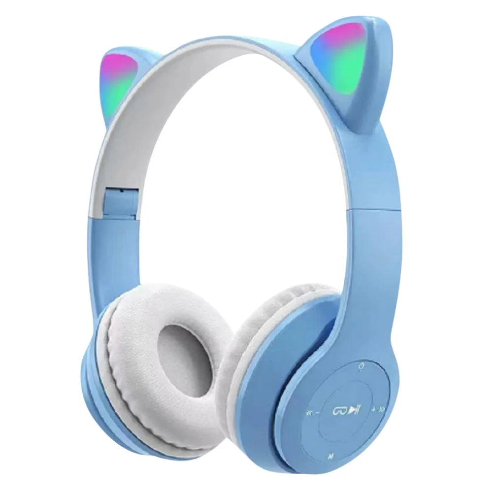 Wireless Headphones Cat Ear Gaming Headset Glow Light Bluetooth-Compatible Helmets Stereo Bass Sports Headphones for PC Phone
