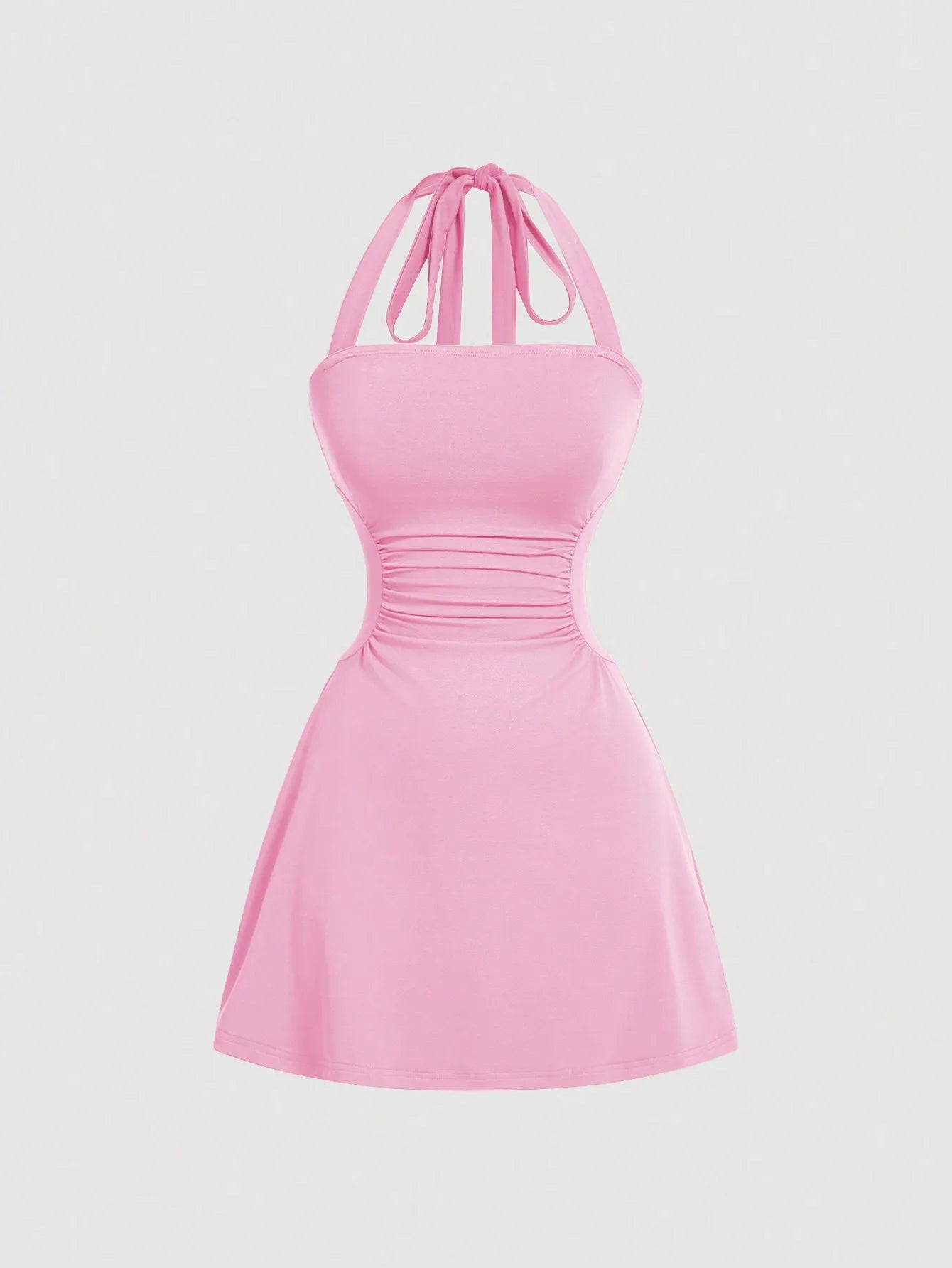 Halter Neck A Line Dress With Ruched Waist Summer Wear
