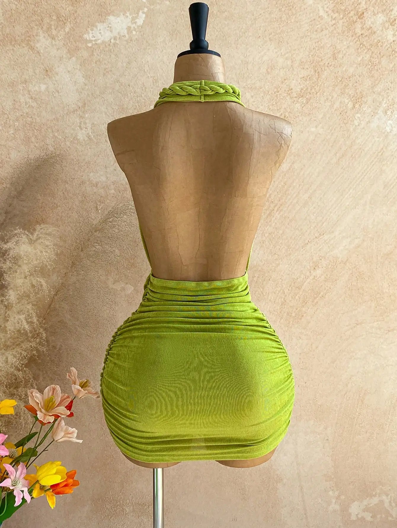Women Backless Halter Mini Dress For Summer Vacation