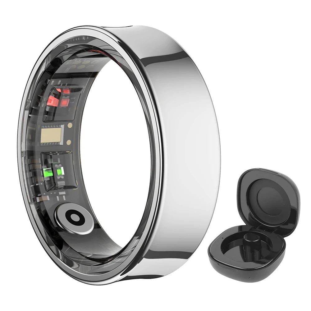 R09 Smart Ring Heart Rate Blood Oxygen Sleep Monitoring Health Fitness Rings with Charging Case Sport Health Ring for Men Women