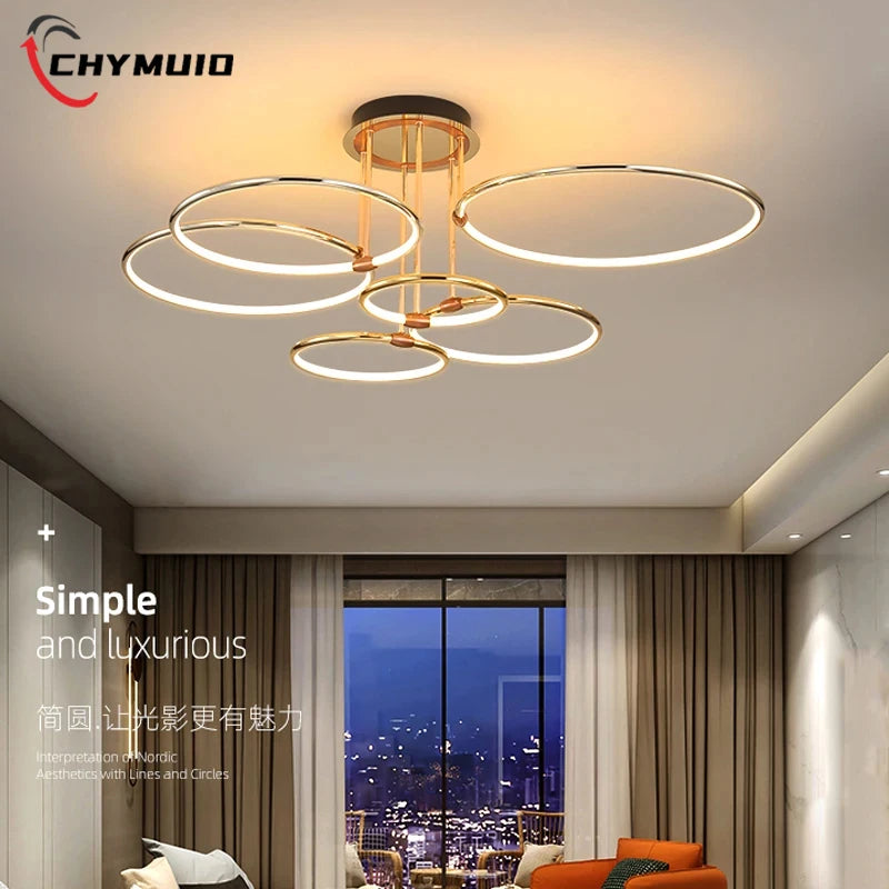 Luxury Ring LED Ceiling Lamp Modern Gold Villa Living Room Light Home Decor Bedroom Dining Room Pendant Light Kitchen Chandelier