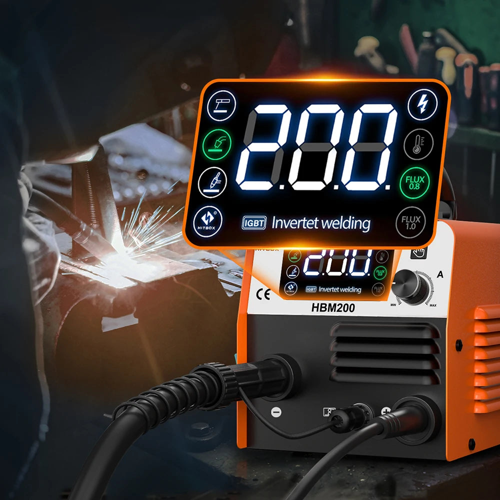 HITBOX HBM200 Semi-automatic Non Gas MIG Welding Machine 3 in 1 ARC/MIG/Lift TIG Portable Home Inverter Welder Synergy Tool
