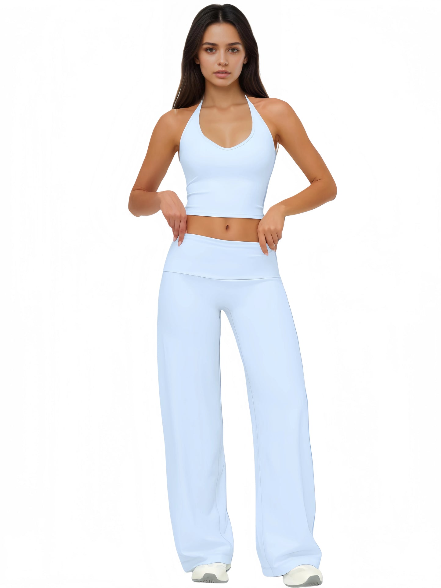 Airila 2-Piece Halter V-Neck Yoga Set Backless Crop Top