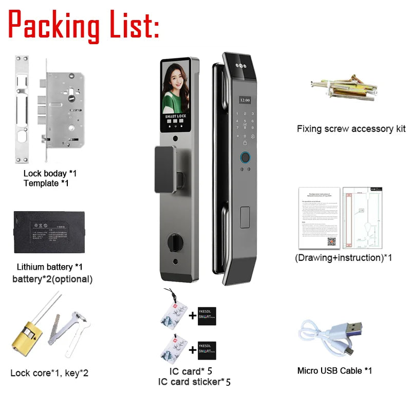 YKESDL Smart Door Lock With Camera 3D Face Recognition Biometric