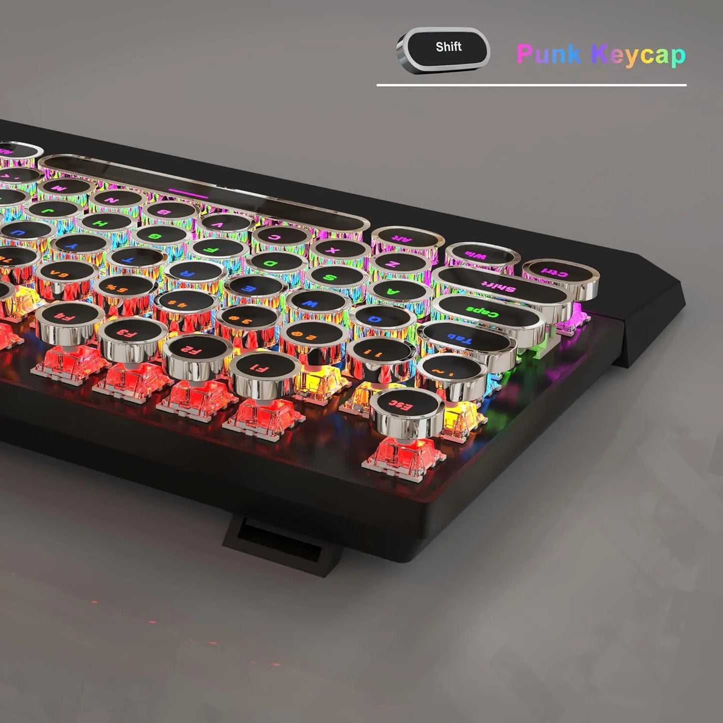 MageGee Typewriter Mechanical Gaming Keyboard, Retro Black Punk Round Keycaps RGB Rainbow Backlit Wired Keyboards for Laptop MAC