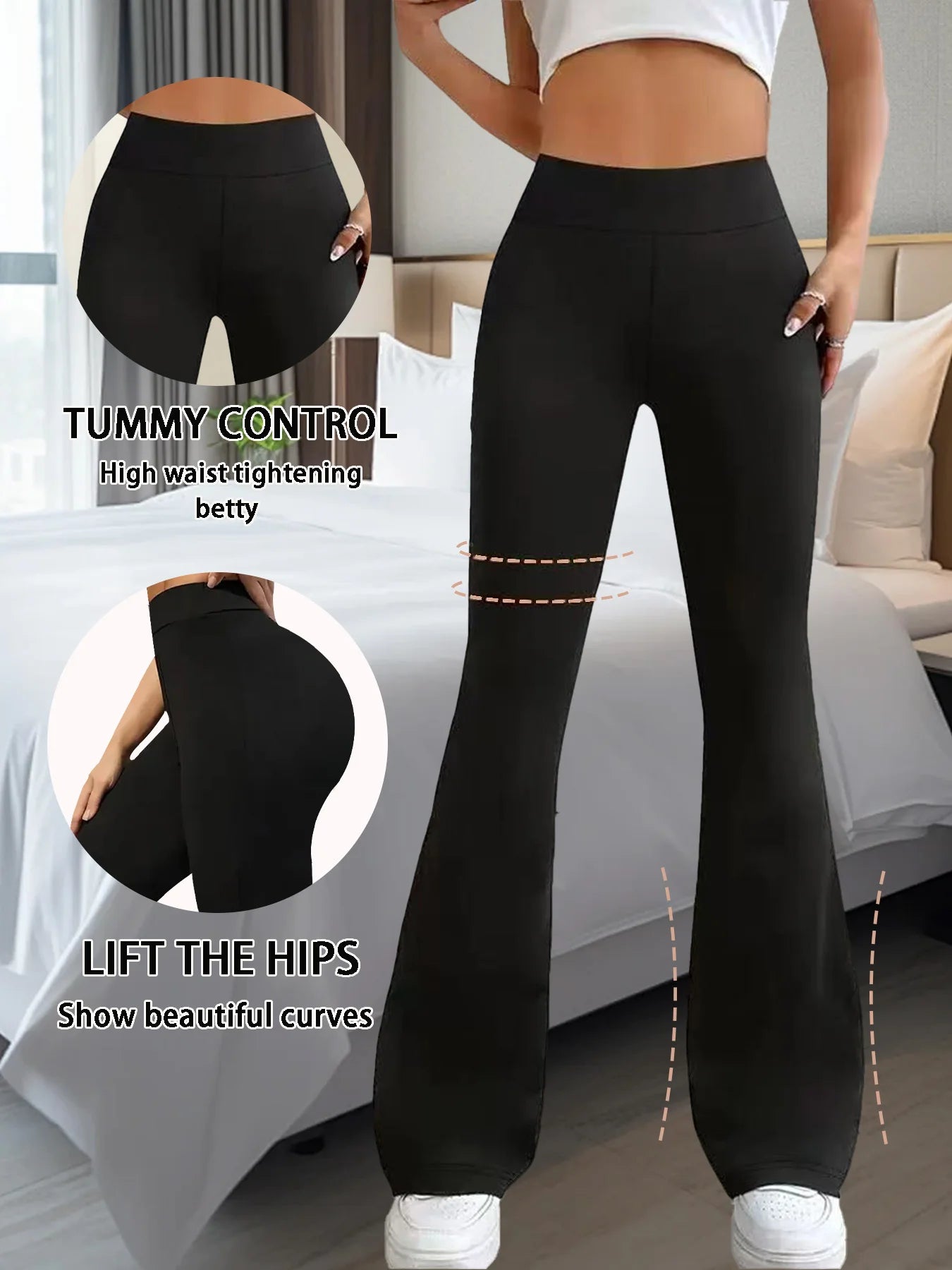 High Waisted Bell Bottom Pants Set For Women Elastic Waist