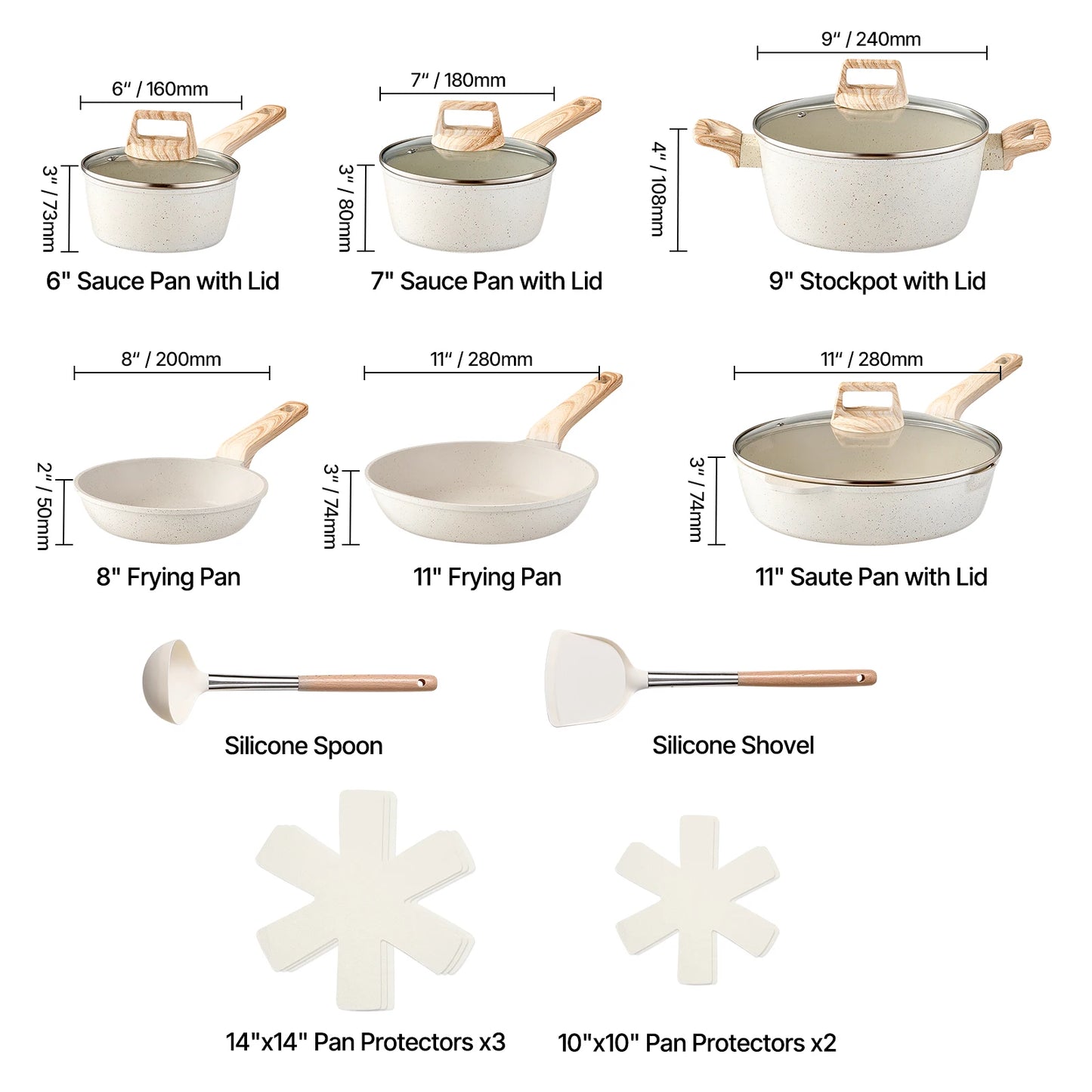 VEVOR 17 Piece Pots and Pans Set Granite Nonstick Cookware Set Induction Cookwares Kitchen RV Cooking Sets with Pan Protectors