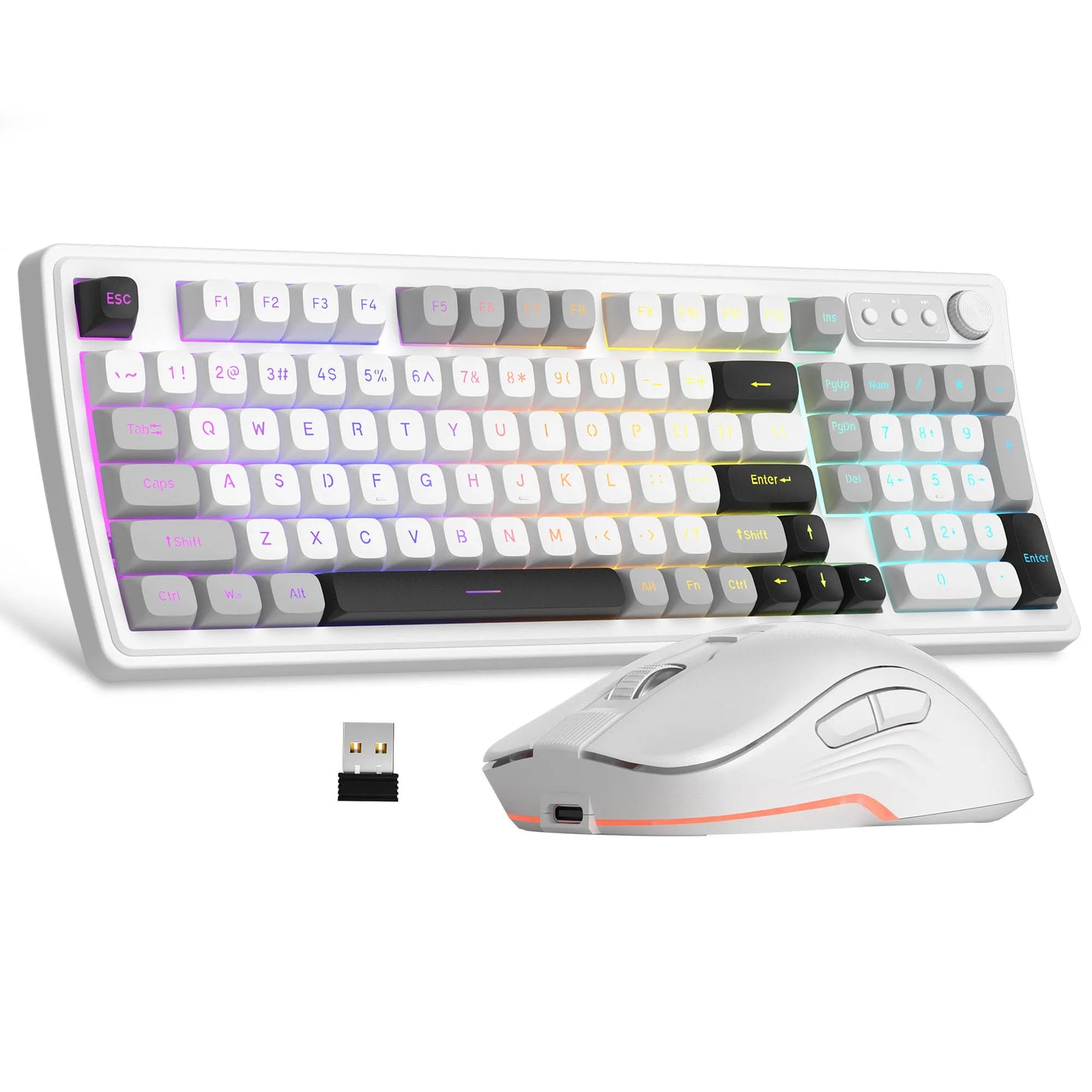 MageGee V990 Creamy Wireless Keyboard and Mouse Combo, 99 Keys RGB Backlit Rechargeable Quiet Gaming Keyboard, Adjustable Optica
