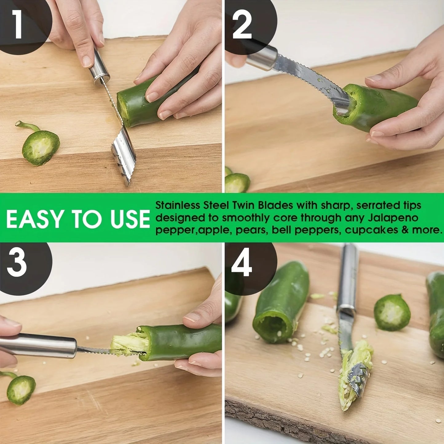 Easy Pepper Seed Remover Tool Stainless Steel Upgraded Toothed Design Multi-functional Chili De-seeder Kitchen Gadget Prep