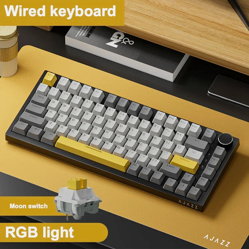 Ajazz Ak820 RGB Tri-Mode Gaming Mechanical Keyboard 82 Key Bluetooth 2.4GHz Wireless Gamer Keyboard Custom Gasket for Pc Laptop
