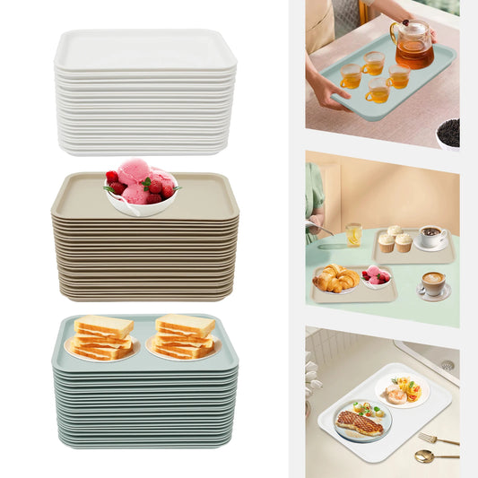 24 Pcs Fast-Food Trays Cafeteria Tabletts Rectangle Serving Tray  Stackable For Fast Food Restaurants, Cafeterias Kitchens