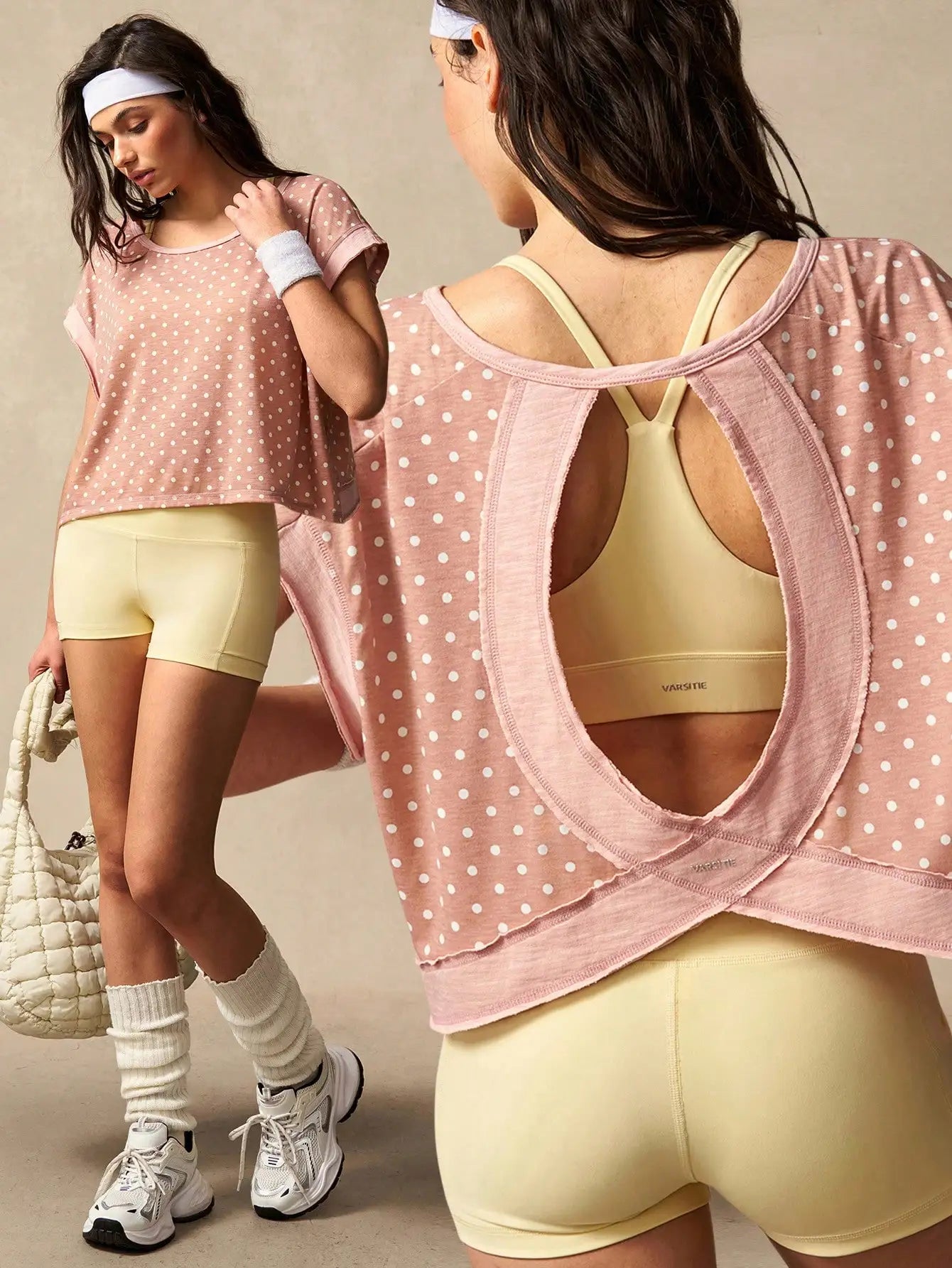 Women Striped Open Back Workout Top Gym Crop Activewear