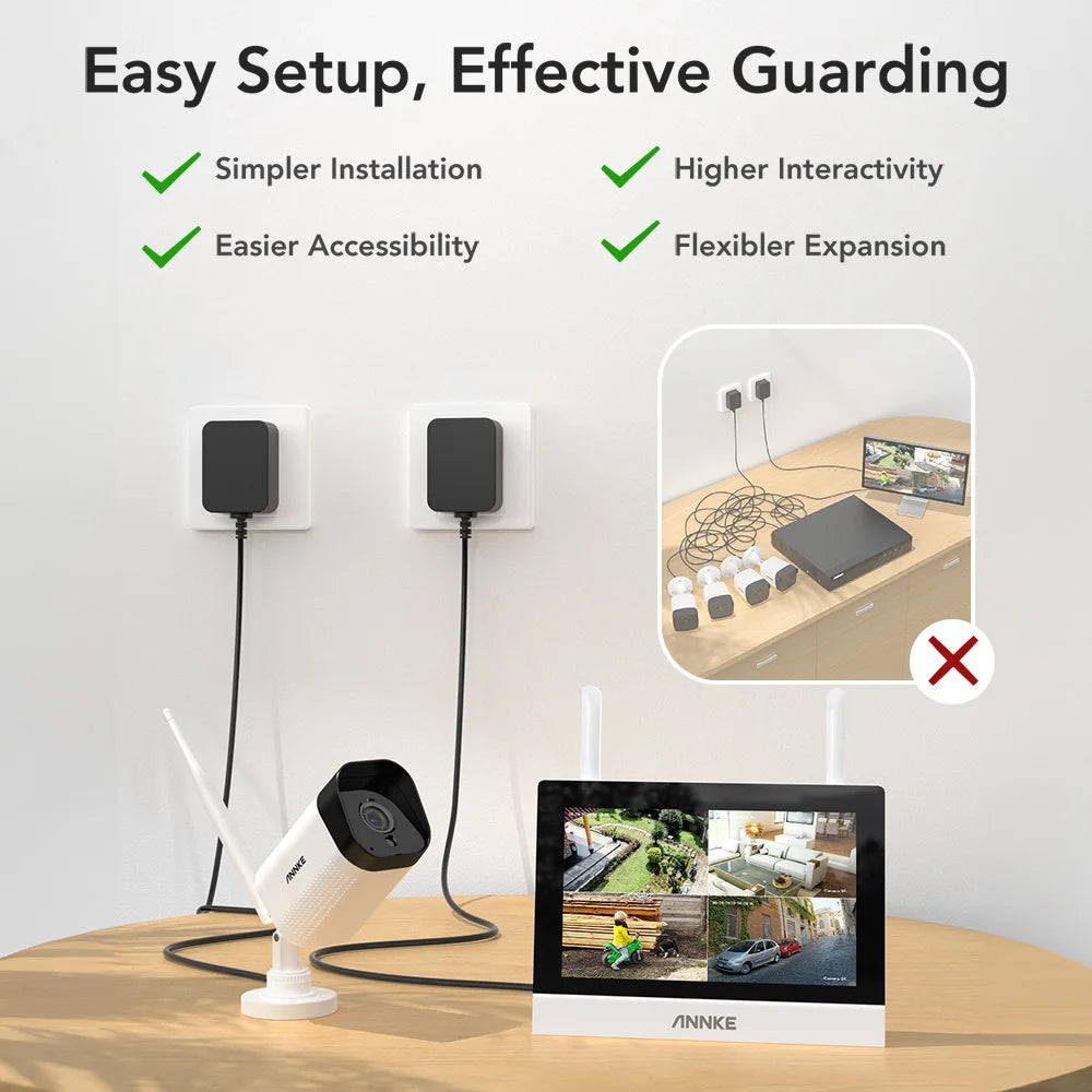 Annke 3MP 5MP Wireless CCTV System 4CH NVR Outdoor wifi camera 7-inch touch screen Two Way Audio 2/4Pcs Wifi security camera