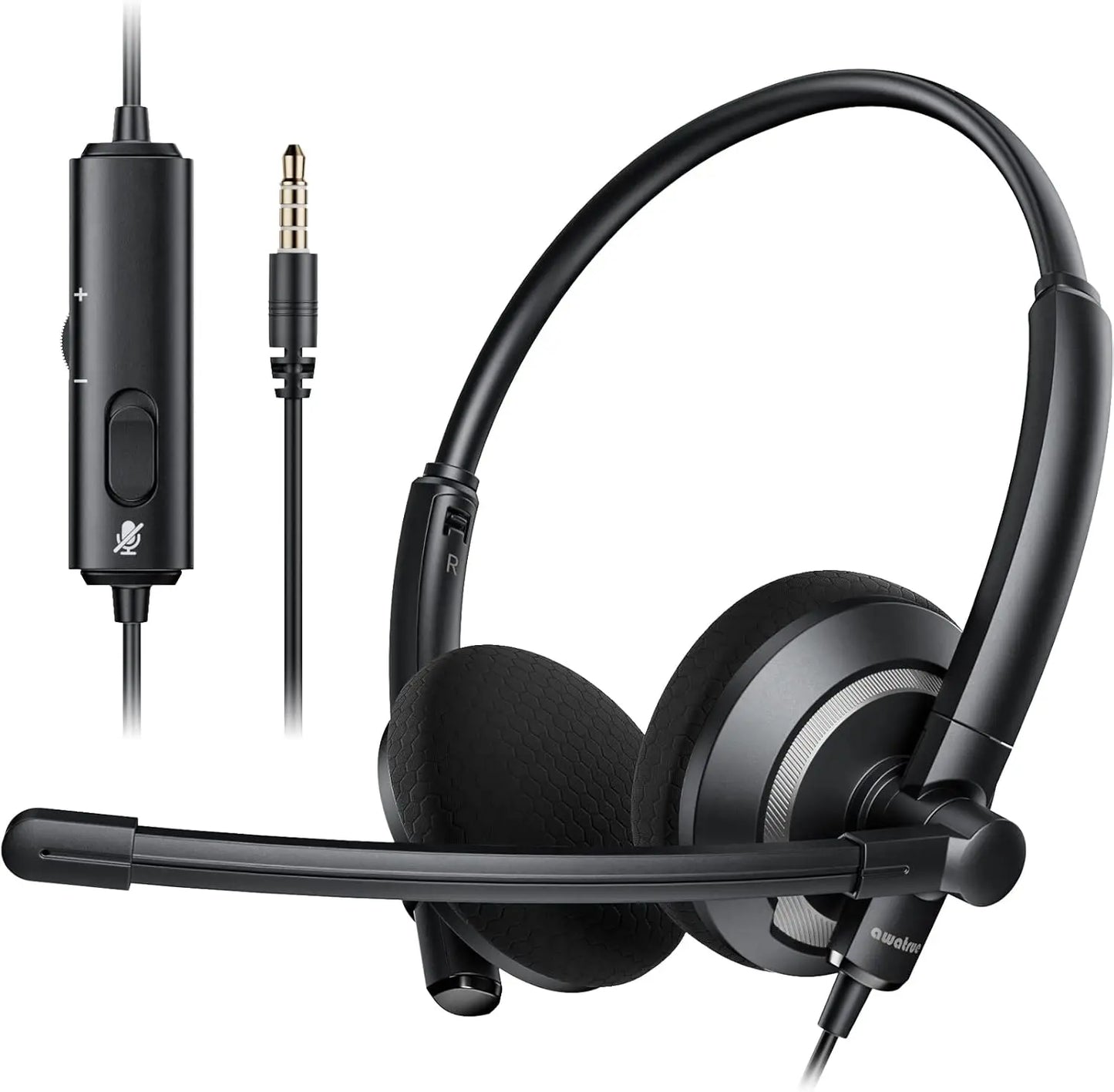 AWATRUE EH05 Wired USB Headset with Noise Cancelling Microphone Lightweight in-Line Control Enhanced Sound for PC Laptop