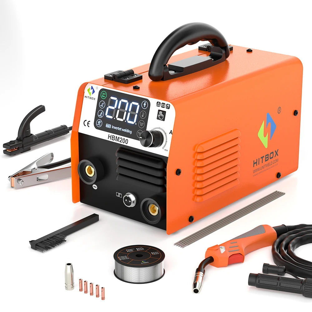 HITBOX HBM200 Semi-automatic Non Gas MIG Welding Machine 3 in 1 ARC/MIG/Lift TIG Portable Home Inverter Welder Synergy Tool