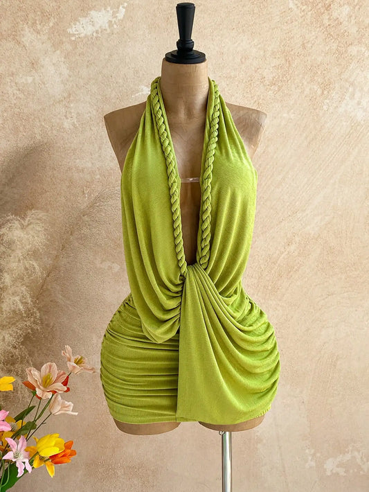 Women Backless Halter Mini Dress For Summer Vacation
