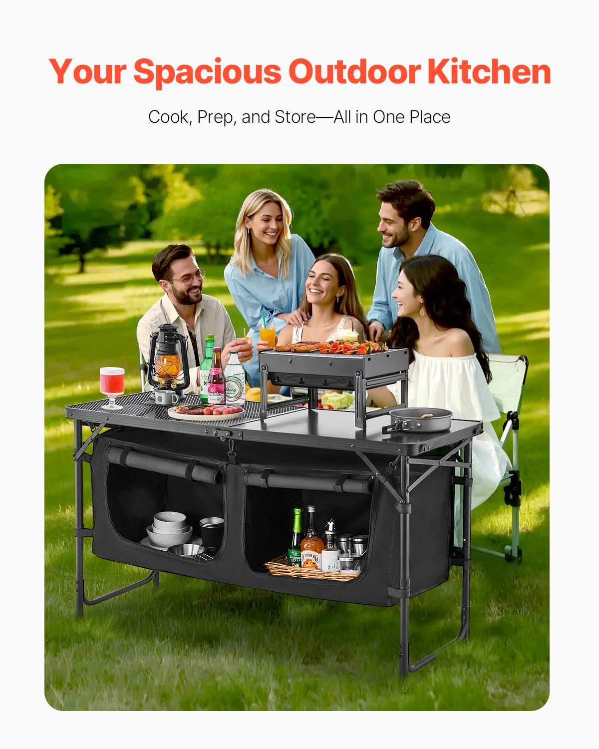 VEVOR Camping Kitchen Table Outdoor Cooking Table Aluminum Lightweight Portable Cook Station for BBQ Party Picnic RV Travel