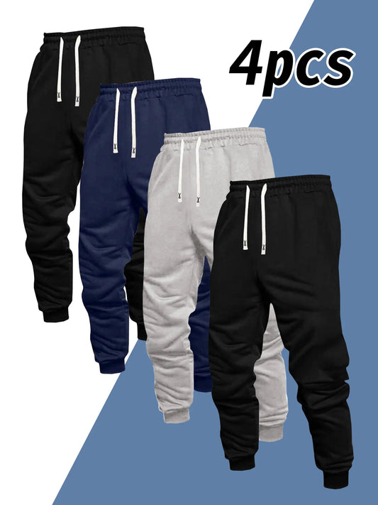 Mens Casual Sports Pants Knit Polyester Drawstring Regular Fit