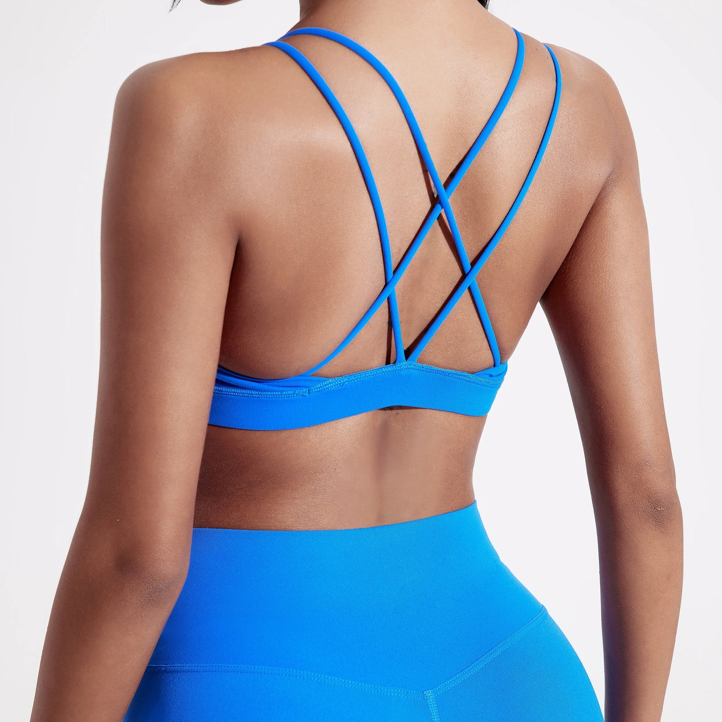 Solid Color Cross Fitness Bra For Women With Chest Pad Breathable Nylon Spandex