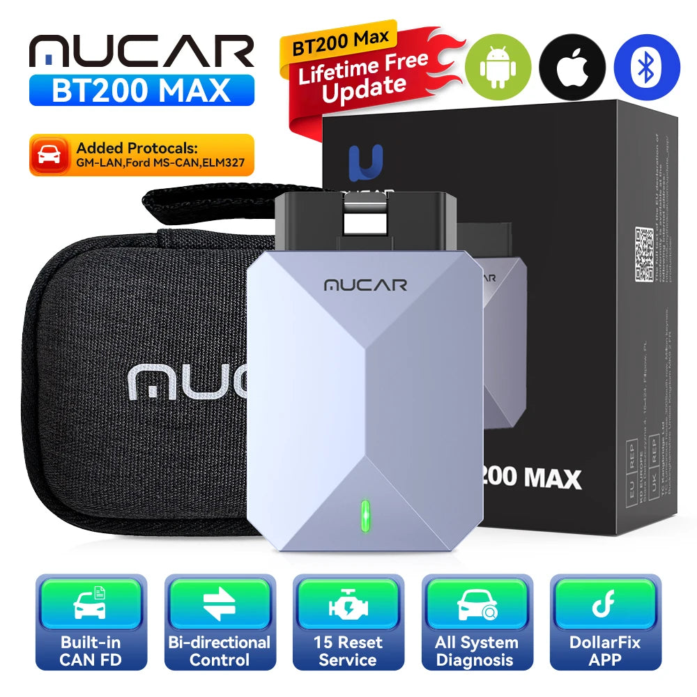MUCAR BT200 MAX Diagnostic Tools All System AI OBD2 Scanner Lifetime Free Update CAN FD BI-Directional Mucar Diagnostic Scanner