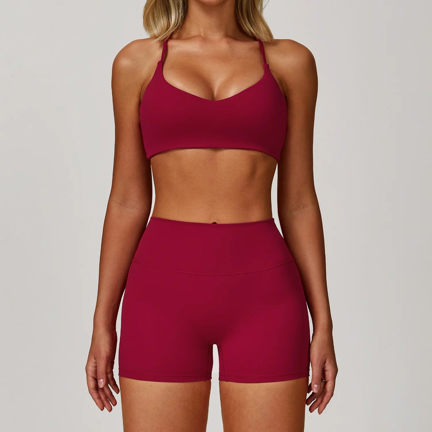 Women's Yoga Set Athletic Wear With Scrunch Leggings And Shorts