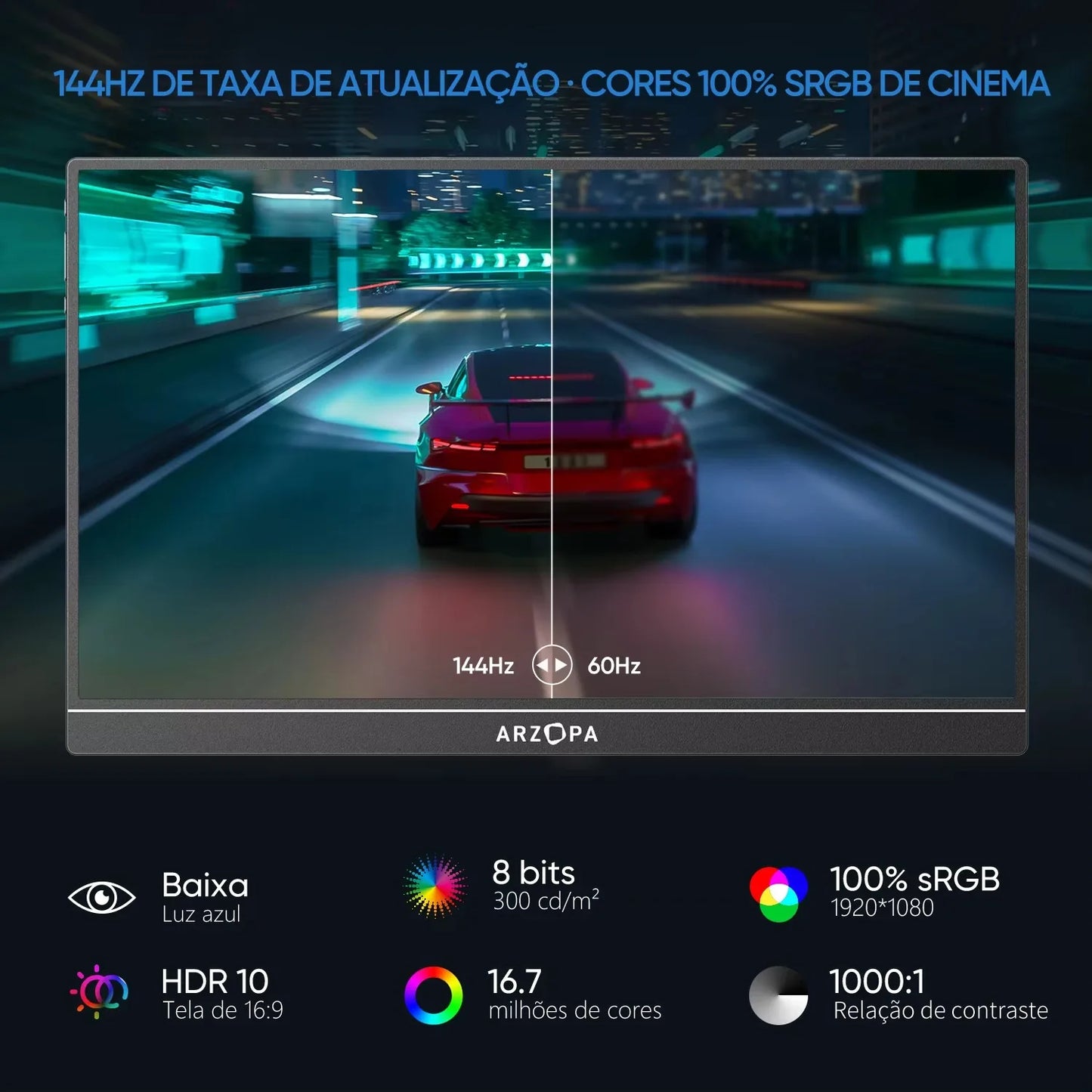 ARZOPA 16.1" 144hz 100% sRGB 1080P FHD Portable Gaming Monitor HDR External Second Screen for Switch, Xbox,PS5,Laptop,PC,Z1FC