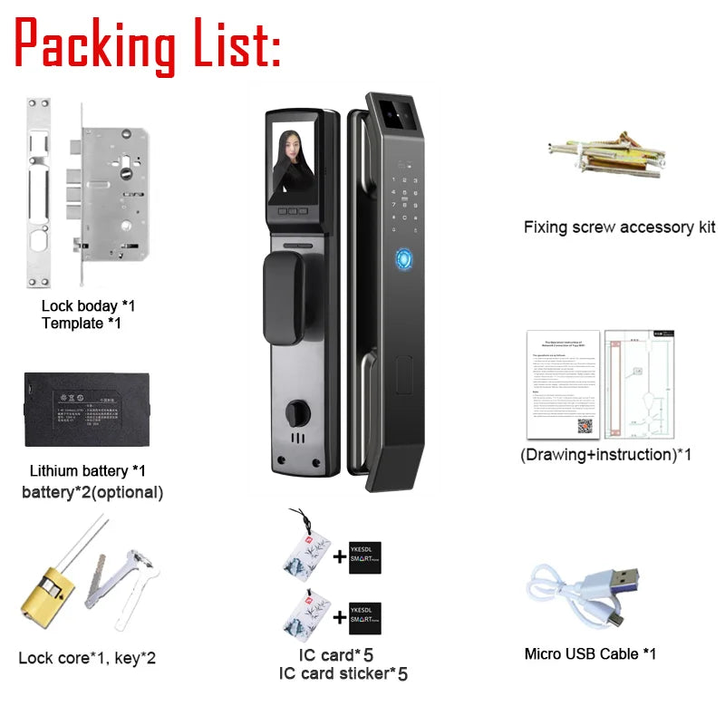 YKESDL 3D Face Recognition Door Lock With Camera And Fingerprint