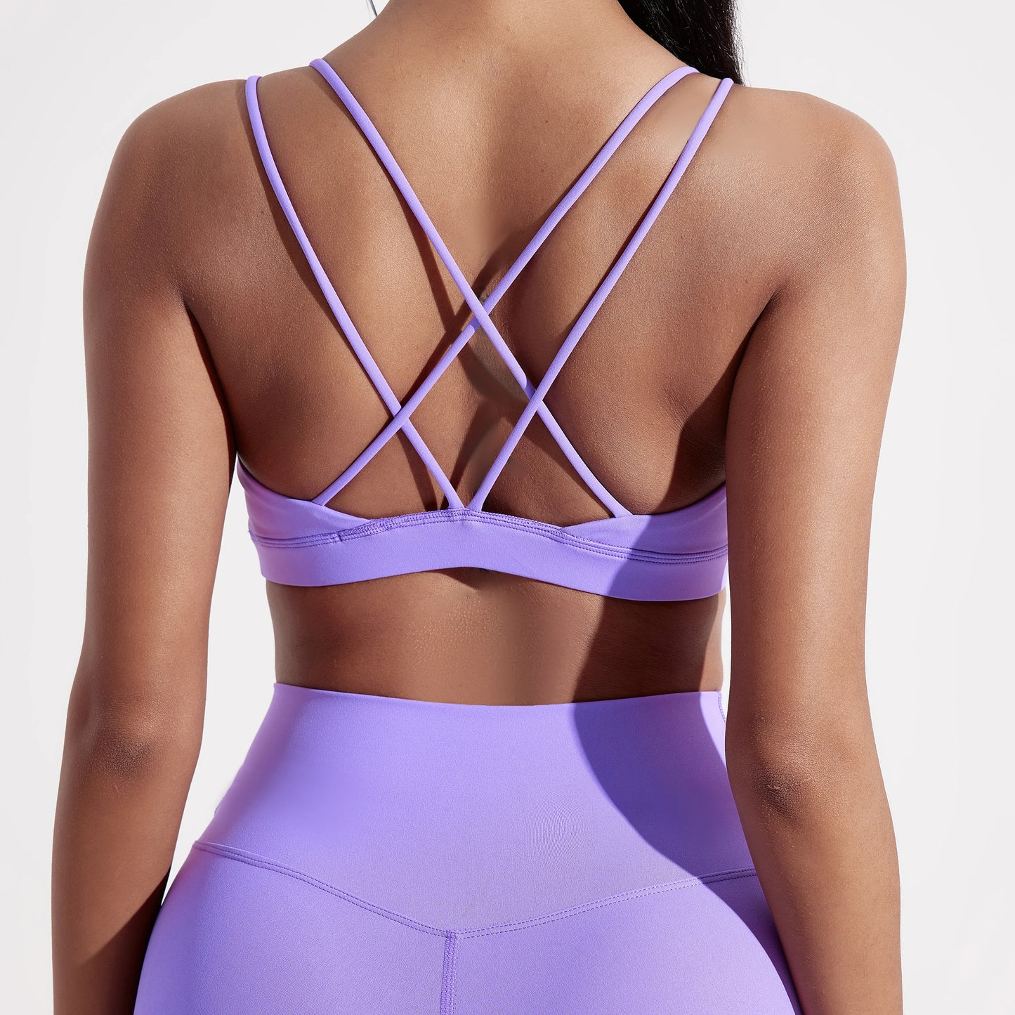 Solid Color Cross Fitness Bra For Women With Chest Pad Breathable Nylon Spandex