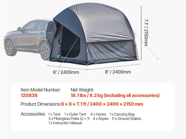 SucceBuy SUV Tent Camping Waterproof Double Layer With Mesh Windows