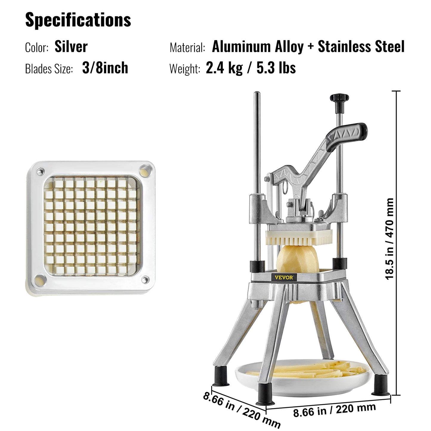 SucceBuy Commercial Vegetable Fruit Heavy Duty Professional Food Dicer Kattex French Fry Cutter Onion Slicer Stainless Steel