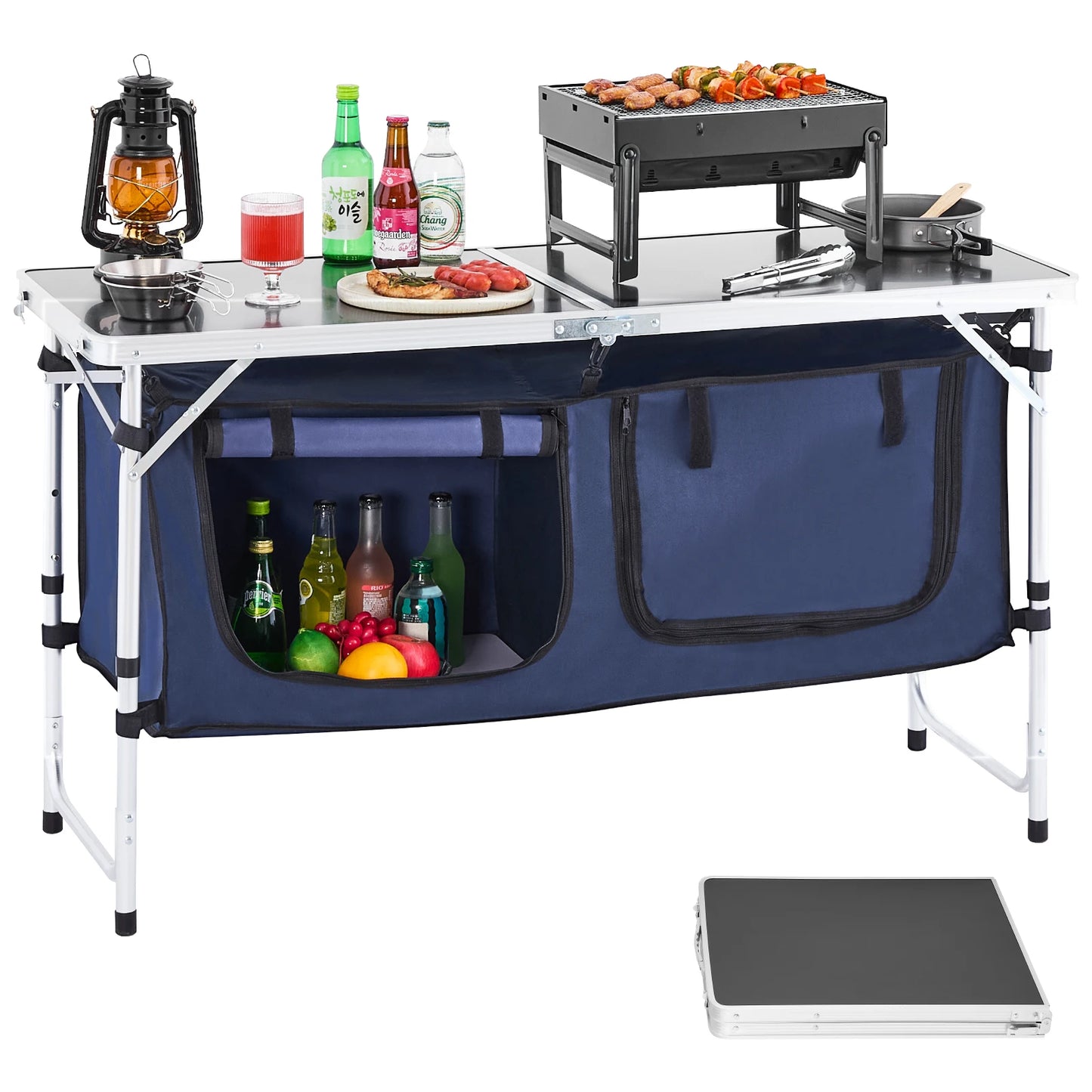 SucceBuy Camping Kitchen Table Foldable Outdoor Cooking Station