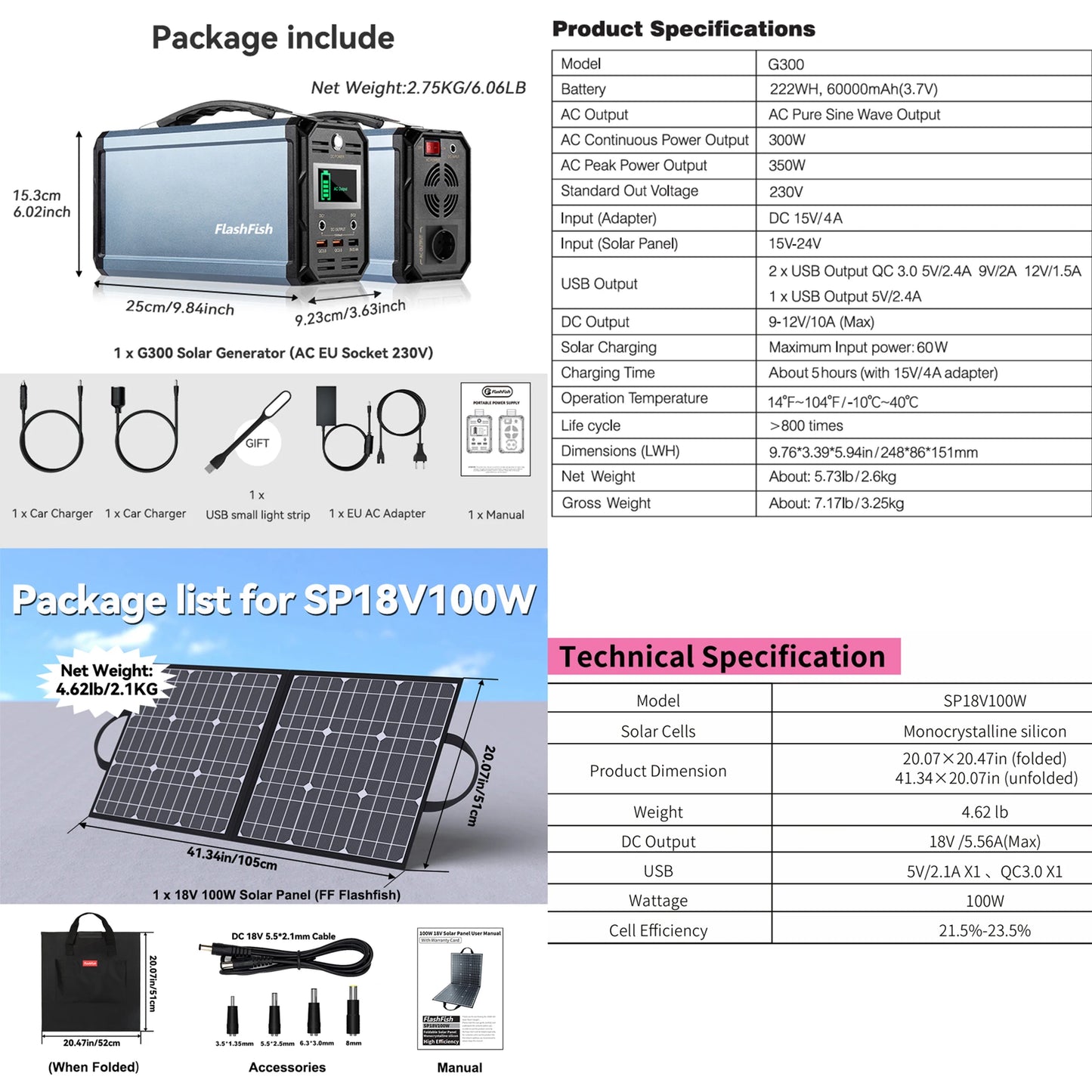 FF Flashfish P56 Portable Power Station 330W Peak 600W AC Outlet 288.6Wh Solar Generator DC for Solar Panel Outdoor Power Drone
