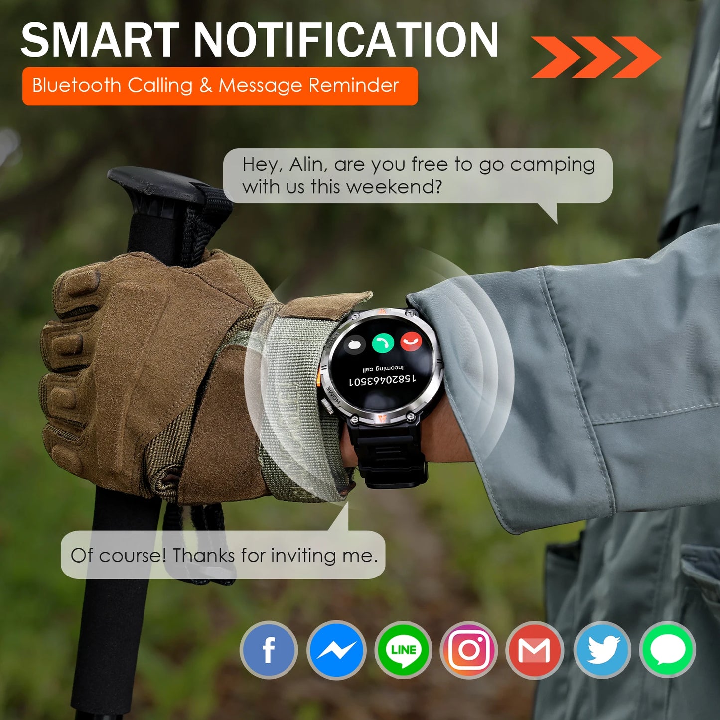 EIGIIS KE3 Smartwatch for Men Bluetooth Heart Rate Monitor