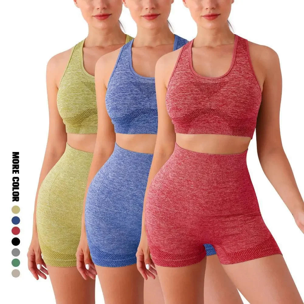 Yoga Set for Women Gym Clothes Seamless Sports Bra and Shorts