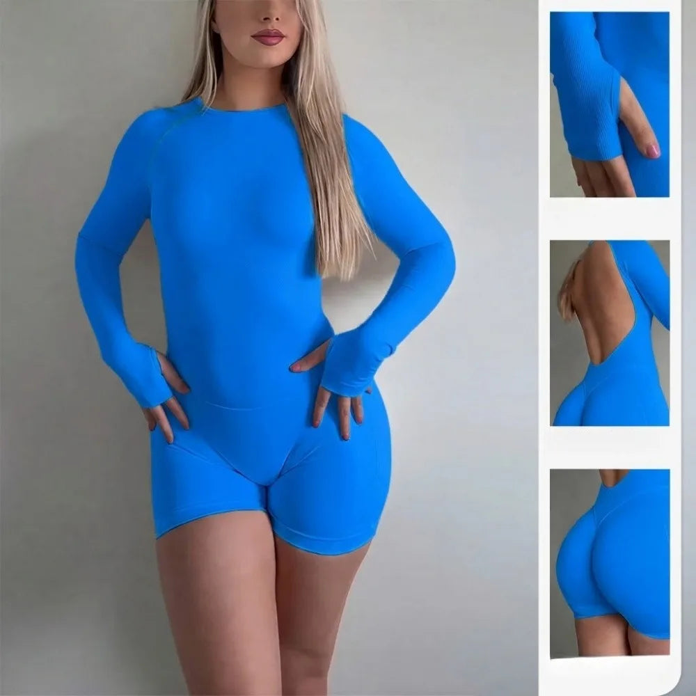 Women's Open Back Seamless Knit Yoga Jumpsuit Breathable Nylon Elastane