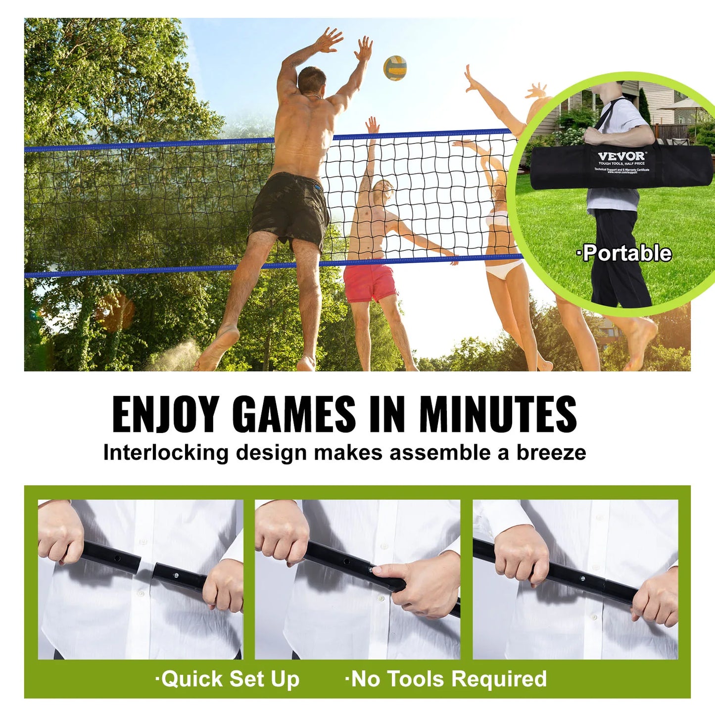 SucceBuy Volleyball Net System With Adjustable Height Poles And Pump