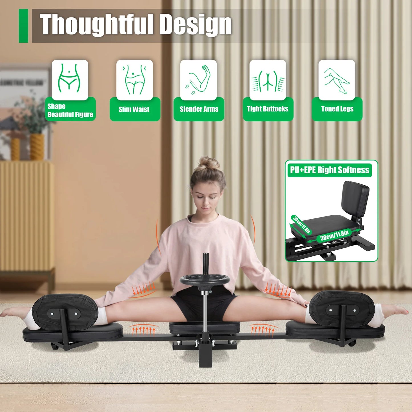 Leg Stretcher Machine 180° Split Trainer Leg Spreader with Backrest Silent Rollersfor Home Gym Yoga Heavy Duty