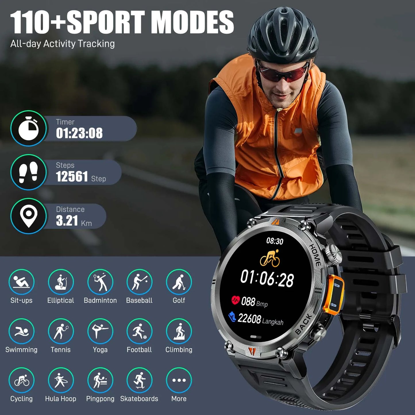 EIGIIS KE3 Smartwatch for Men Bluetooth Heart Rate Monitor