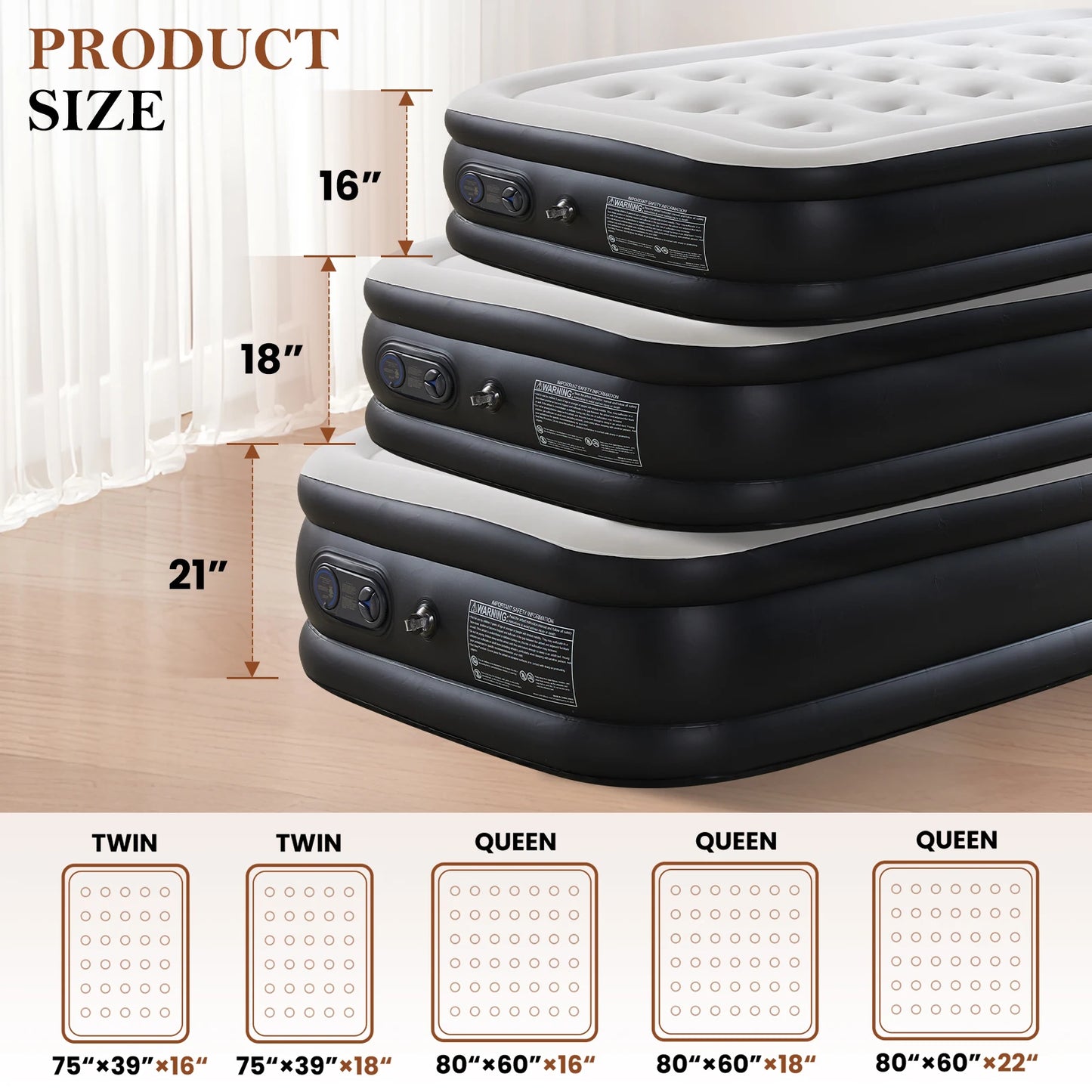 JHK Air Mattress With Non Slip Bottom For Home Camping
