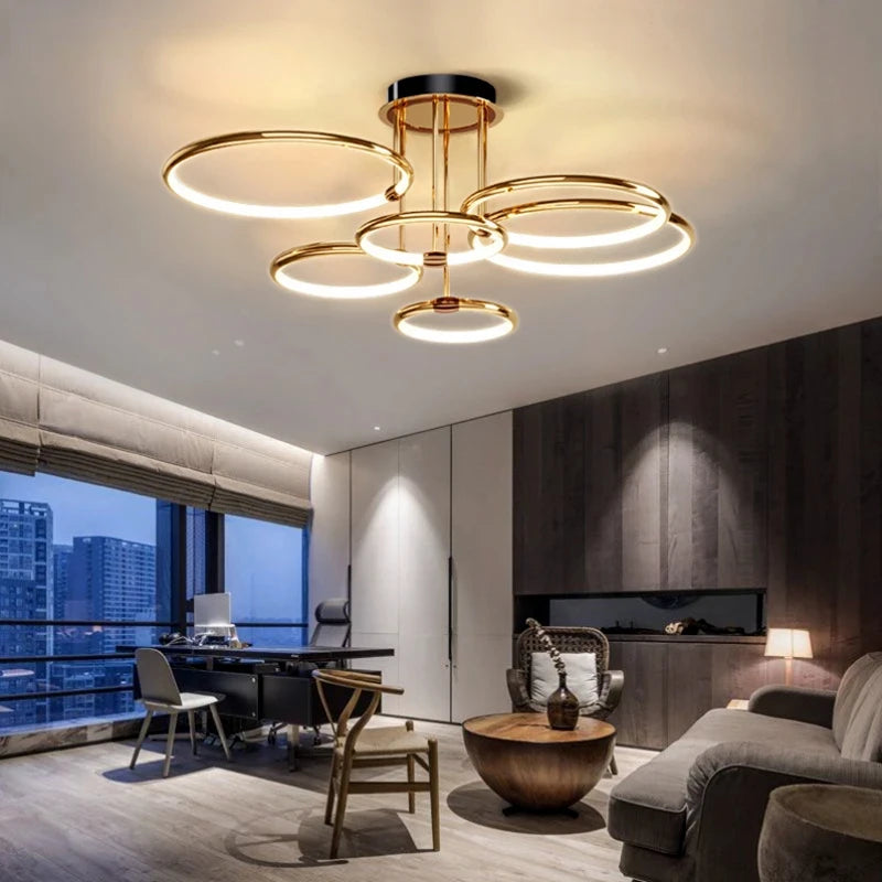 Luxury Ring LED Ceiling Lamp Modern Gold Villa Living Room Light Home Decor Bedroom Dining Room Pendant Light Kitchen Chandelier
