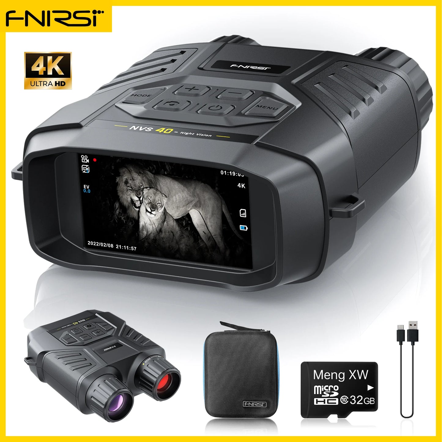 FNIRSI Telescope NVS-20 4K HD Monocular Night Vision Goggles 6X Digital Zoom 300m Hunting Camping Scope Day and Night Dual Use