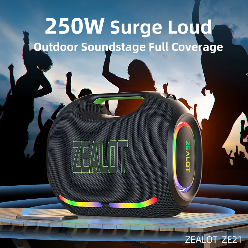 ZEALOT 250W Wireless TWS Subwoofer Waterproof Bluetooth Speaker HiFi Sound