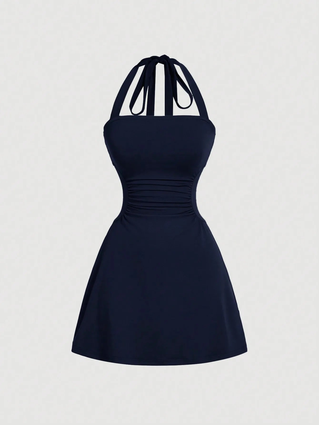 Halter Neck A Line Dress With Ruched Waist Summer Wear