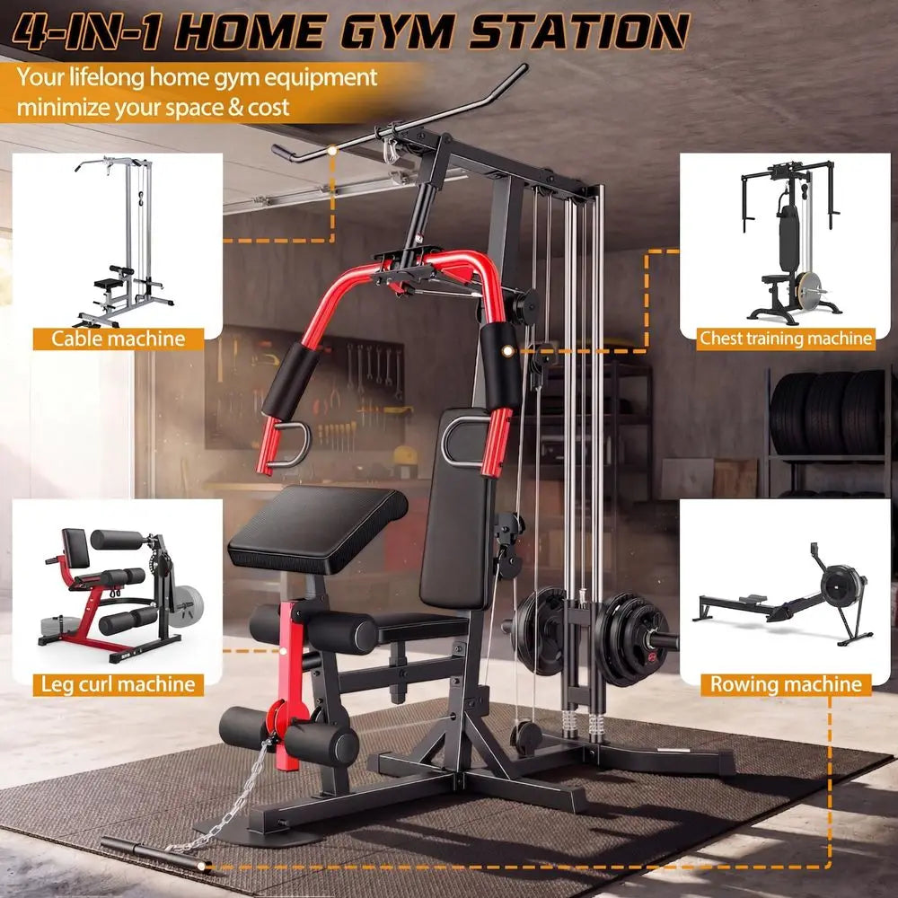 YTYIN All-In-One Home Gym Station With Pulley System And Seated Rowing