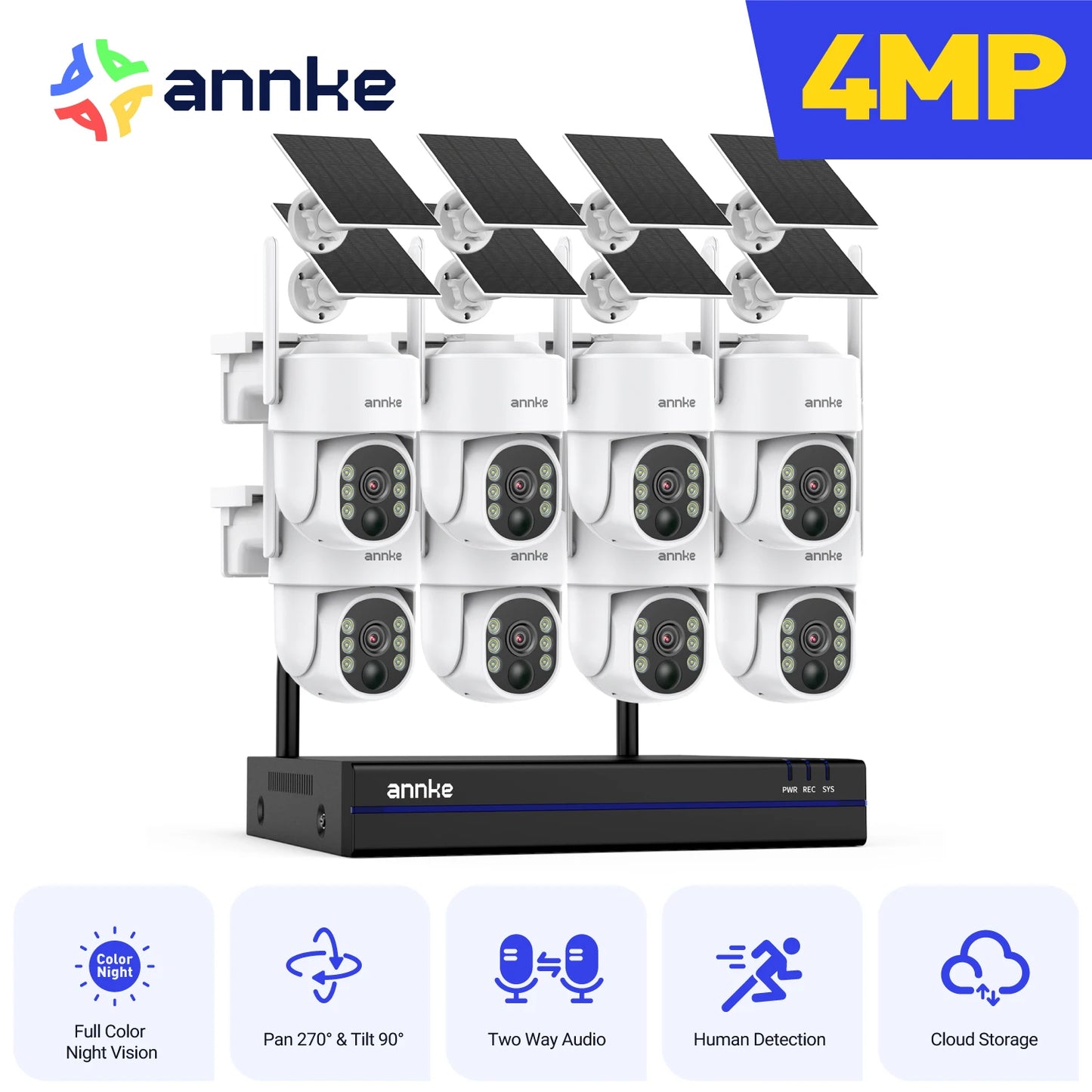 ANNKE 4MP Wireless surveillance system 16CH NVR wifi surveillance camera kit Audio Battery solar surveillance cameras outdoor