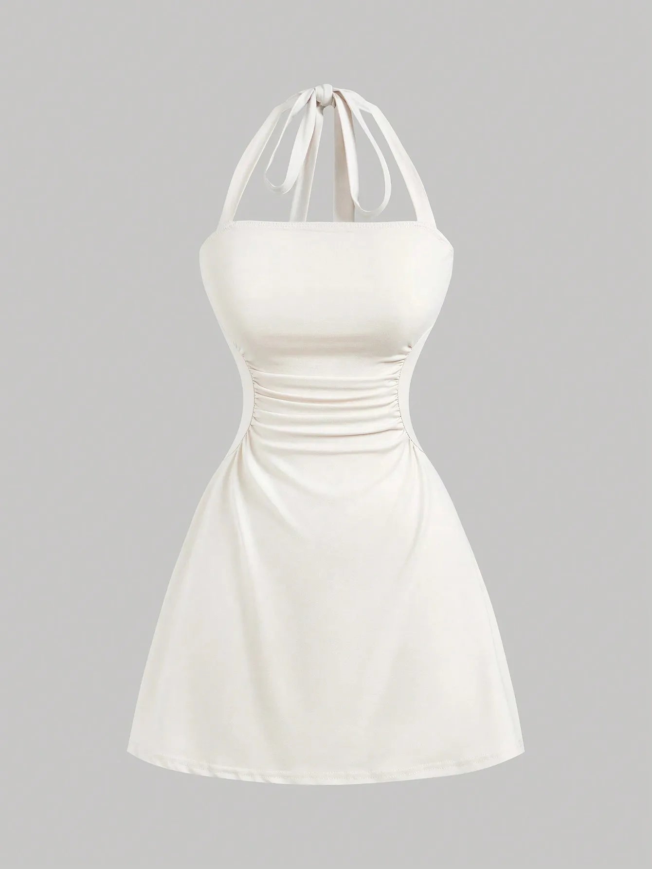 Halter Neck A Line Dress With Ruched Waist Summer Wear