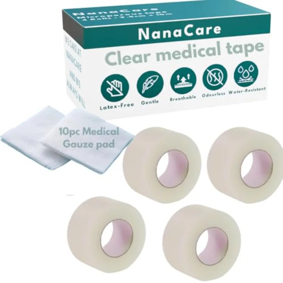 Clear Waterproof Medical Tape Set With 4 Rolls Gauze Pads